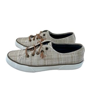 SPERRY Pier View Crosshatch Tan White Slip On Sneaker 7.5